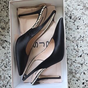 SJP by Sarah Jessica Parker Black Satin Slingback Heels